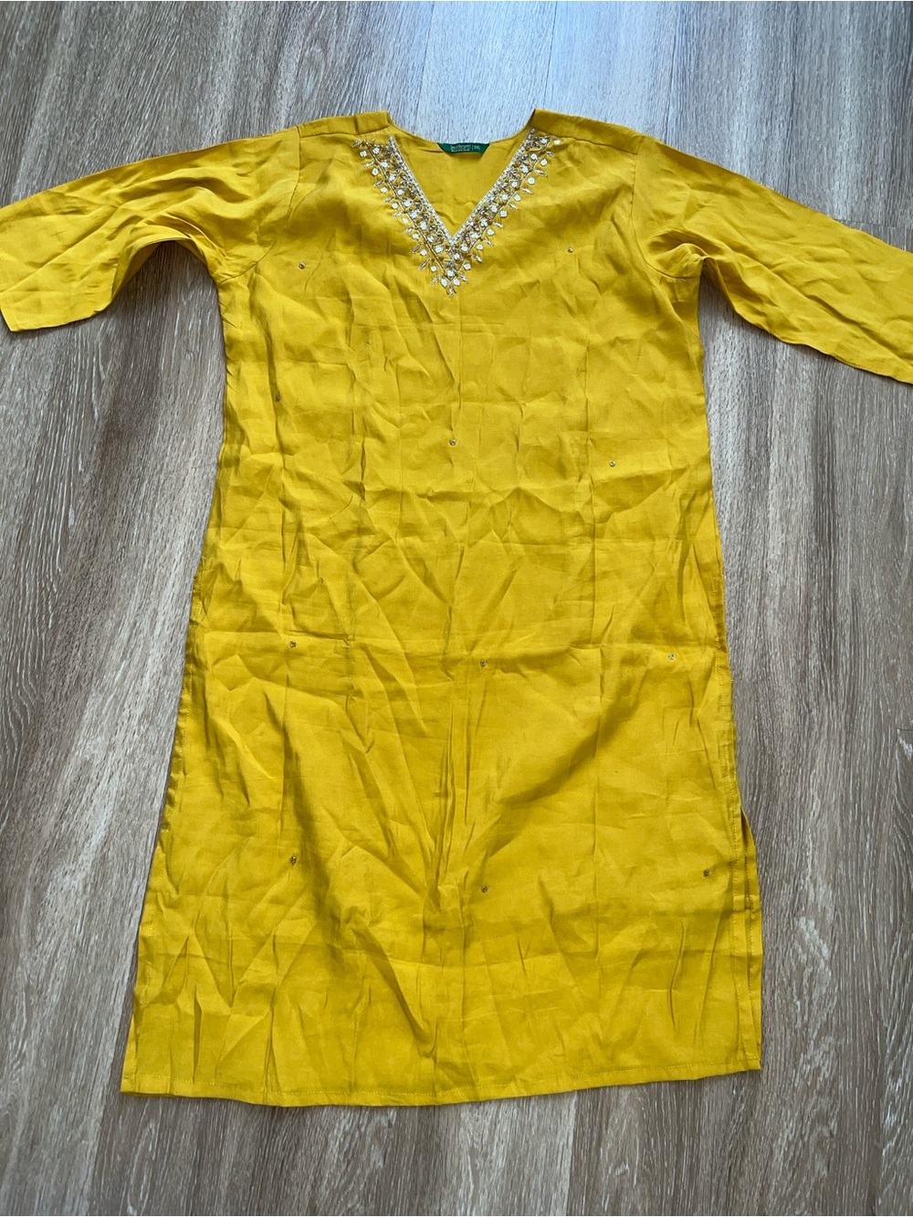 Indiravthi Yellow Embellished V-Neck Tunic (3XL)